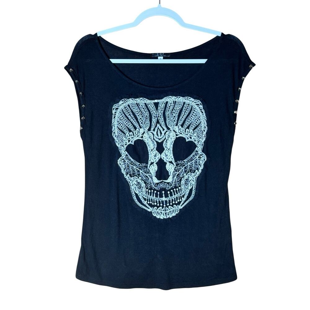 Alt Gothic Embroidered Lace Skull Top S.O.Y Sz Small Black Punk Fairy Grunge